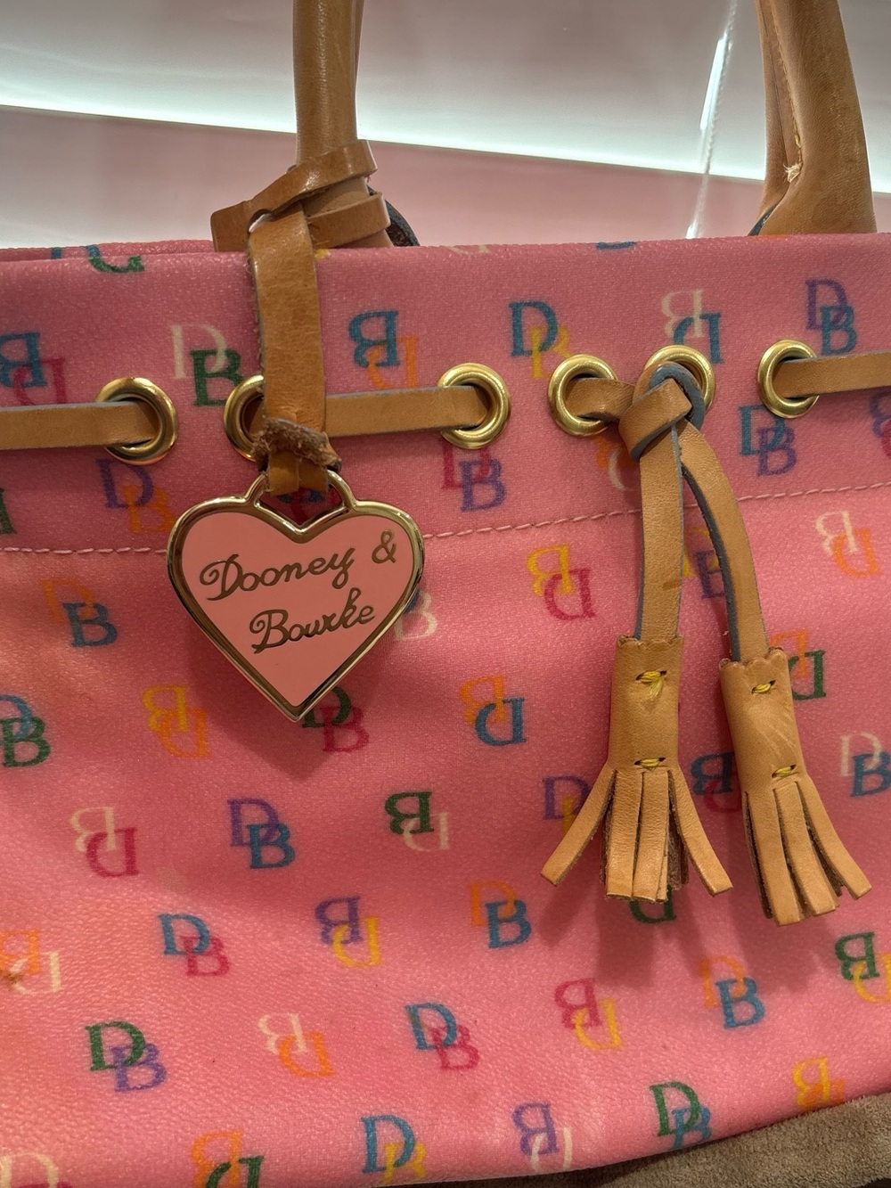 Dooney & Bourke Pink Monogram Canvas Tote with Tan Leather Trim - Picture 8 of 10